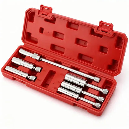 6-Piece Magnetic Swivel Spark Plug Socket Set, 3/8-Inch Drive Thin Wall 12-Point CR-V Sockets with 9/16", 5/8", 13/16" & 14mm Sizes