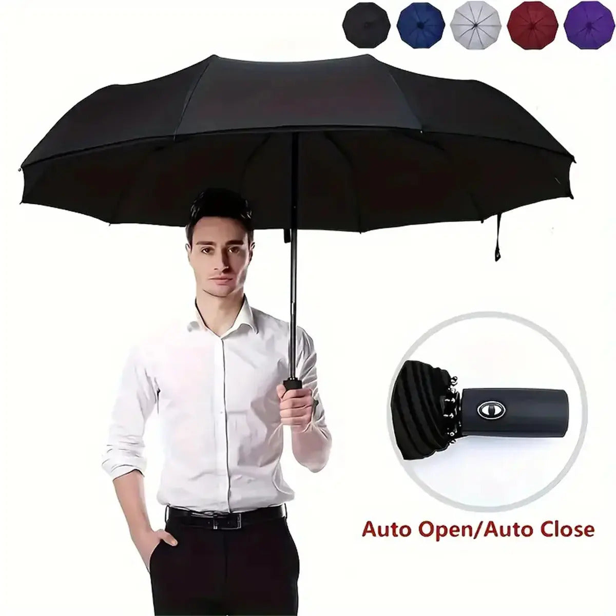 Automatic Folding Umbrella – Windproof & Waterproof Compact Travel Umbrella with One-Hand Open/Close, Durable Rain Protection for Men & Women
