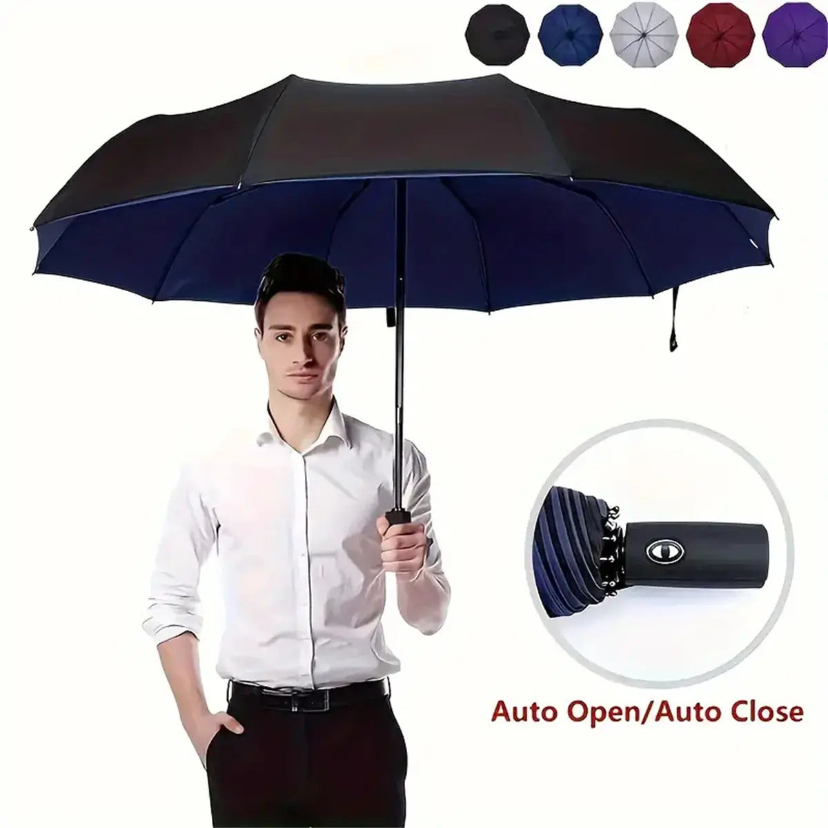 Automatic Folding Umbrella – Windproof & Waterproof Compact Travel Umbrella with One-Hand Open/Close, Durable Rain Protection for Men & Women