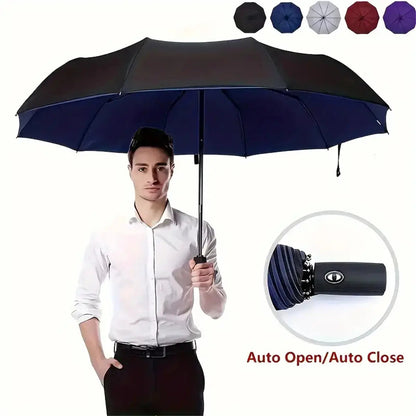 Automatic Folding Umbrella – Windproof & Waterproof Compact Travel Umbrella with One-Hand Open/Close, Durable Rain Protection for Men & Women