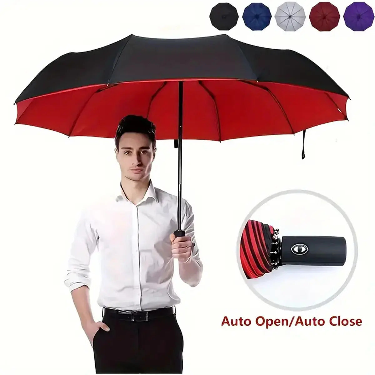 Automatic Folding Umbrella – Windproof & Waterproof Compact Travel Umbrella with One-Hand Open/Close, Durable Rain Protection for Men & Women