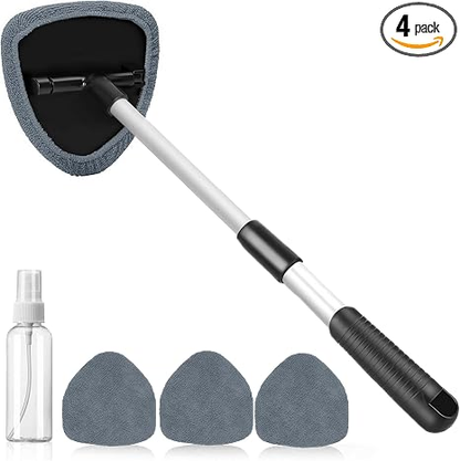 Extendable Microfiber Windshield Cleaner, Reusable Car Window Cleaning Tool with Washable Pads for Auto Glass Care