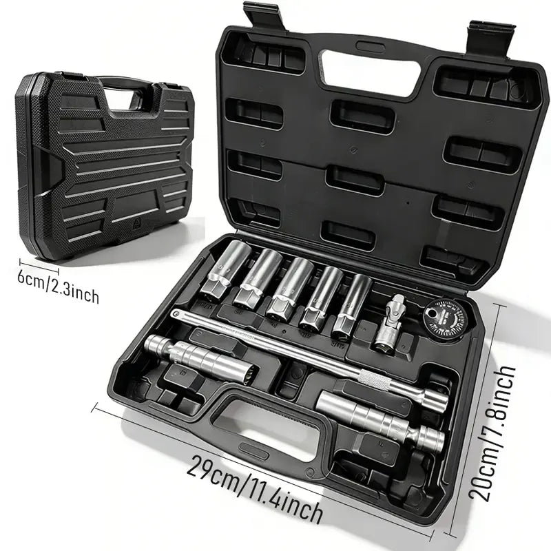 6-Piece Magnetic Swivel Spark Plug Socket Set, 3/8-Inch Drive Thin Wall 12-Point CR-V Sockets with 9/16", 5/8", 13/16" & 14mm Sizes