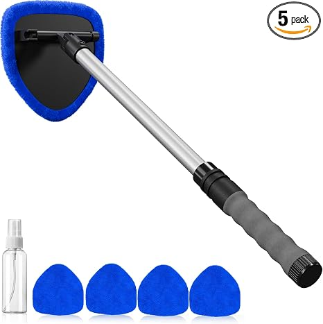 Extendable Microfiber Windshield Cleaner, Reusable Car Window Cleaning Tool with Washable Pads for Auto Glass Care