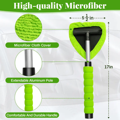 Extendable Microfiber Windshield Cleaner, Reusable Car Window Cleaning Tool with Washable Pads for Auto Glass Care