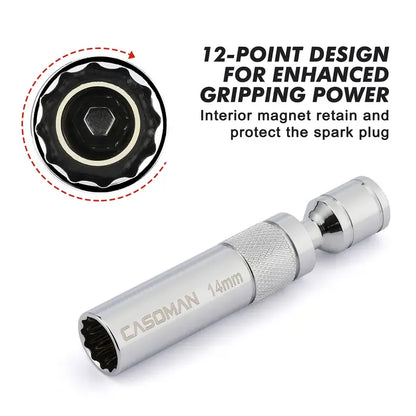 6-Piece Magnetic Swivel Spark Plug Socket Set, 3/8-Inch Drive Thin Wall 12-Point CR-V Sockets with 9/16", 5/8", 13/16" & 14mm Sizes