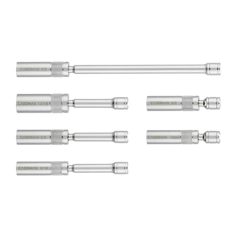 6-Piece Magnetic Swivel Spark Plug Socket Set, 3/8-Inch Drive Thin Wall 12-Point CR-V Sockets with 9/16", 5/8", 13/16" & 14mm Sizes